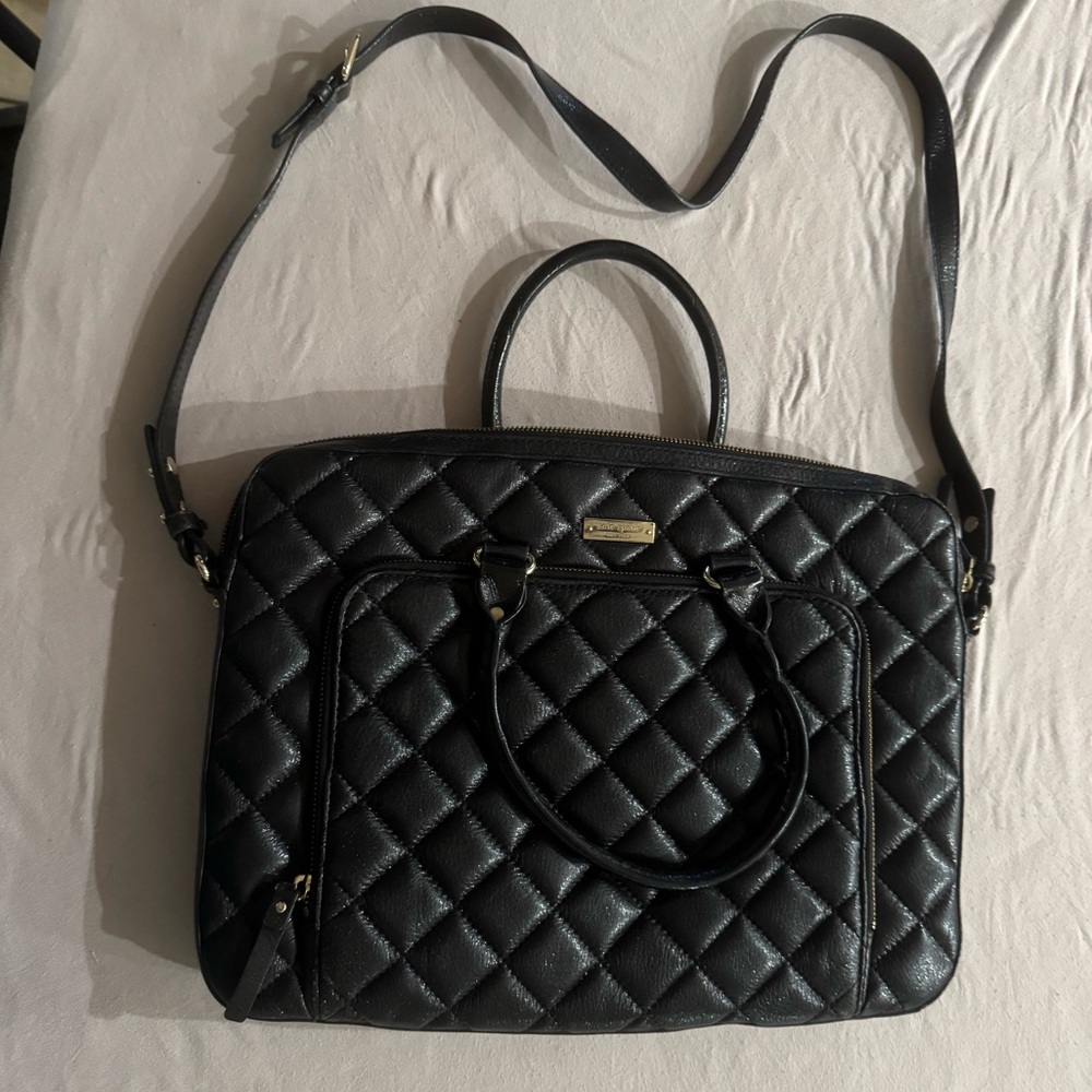 Kate Spade Black Quilted Laptop Bag with Gold Hardware